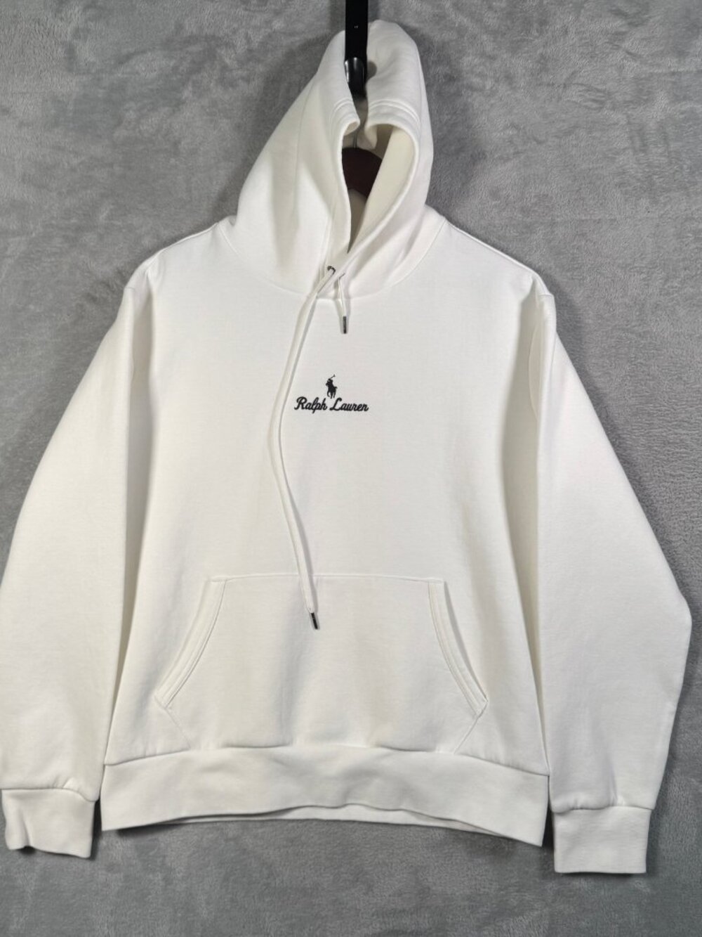 Polo Ralph Lauren Hoodie Mens L White Embroidered Script Double Knit Sweatshirt